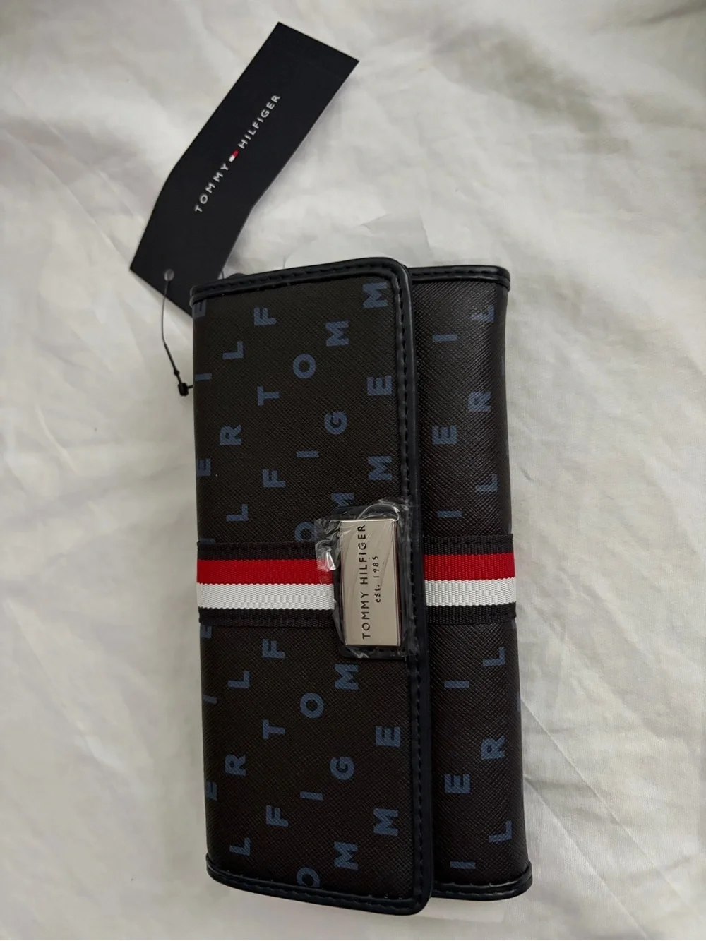 Tommy Hilfiger Navy Trifold Wallet Red-White Stripe NWT